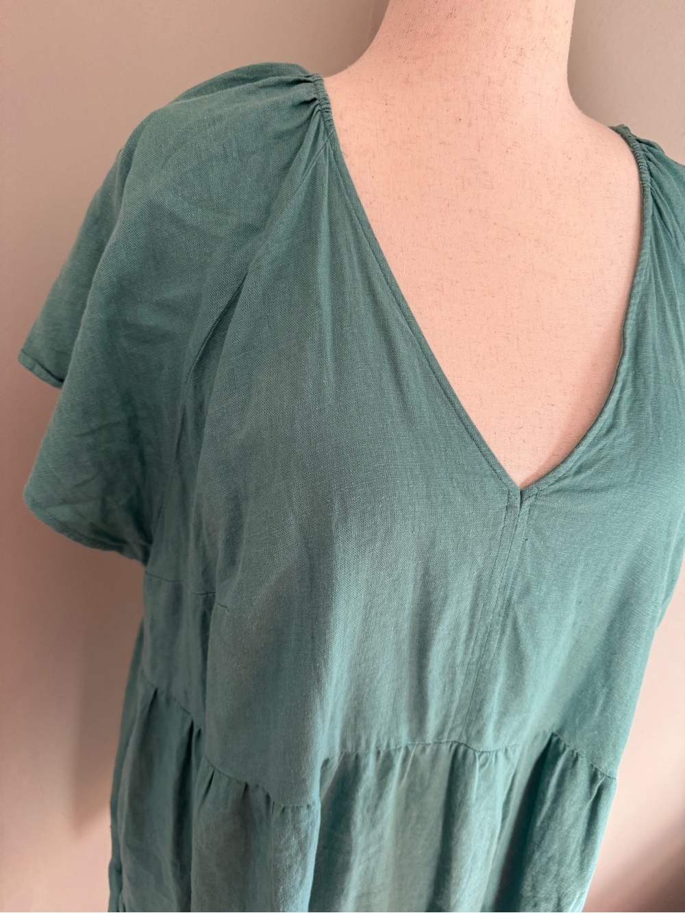 Universal Thread Teal V-Neck Tiered Mini Dress - Picture 3 of 7